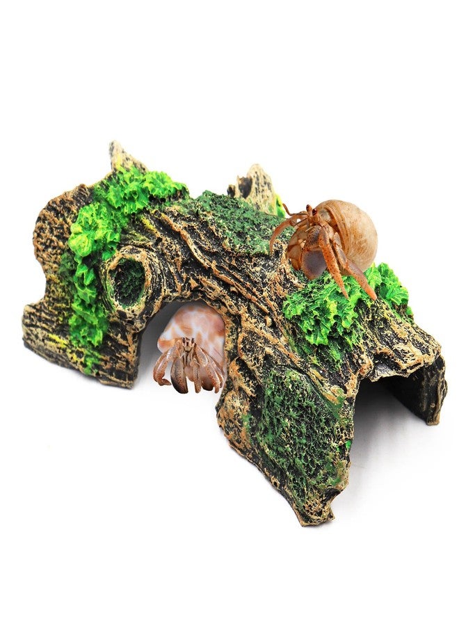Oooct Hermit Crab Climbing Toy, Aquarium Betta Fish Hideout Caves, Resin Hollow Tree Trunk Ornament, Tank or Aquarium Decorations, Climbing and Hide Toy for Reptile Lizard Newt Hermit Crab - Image 1